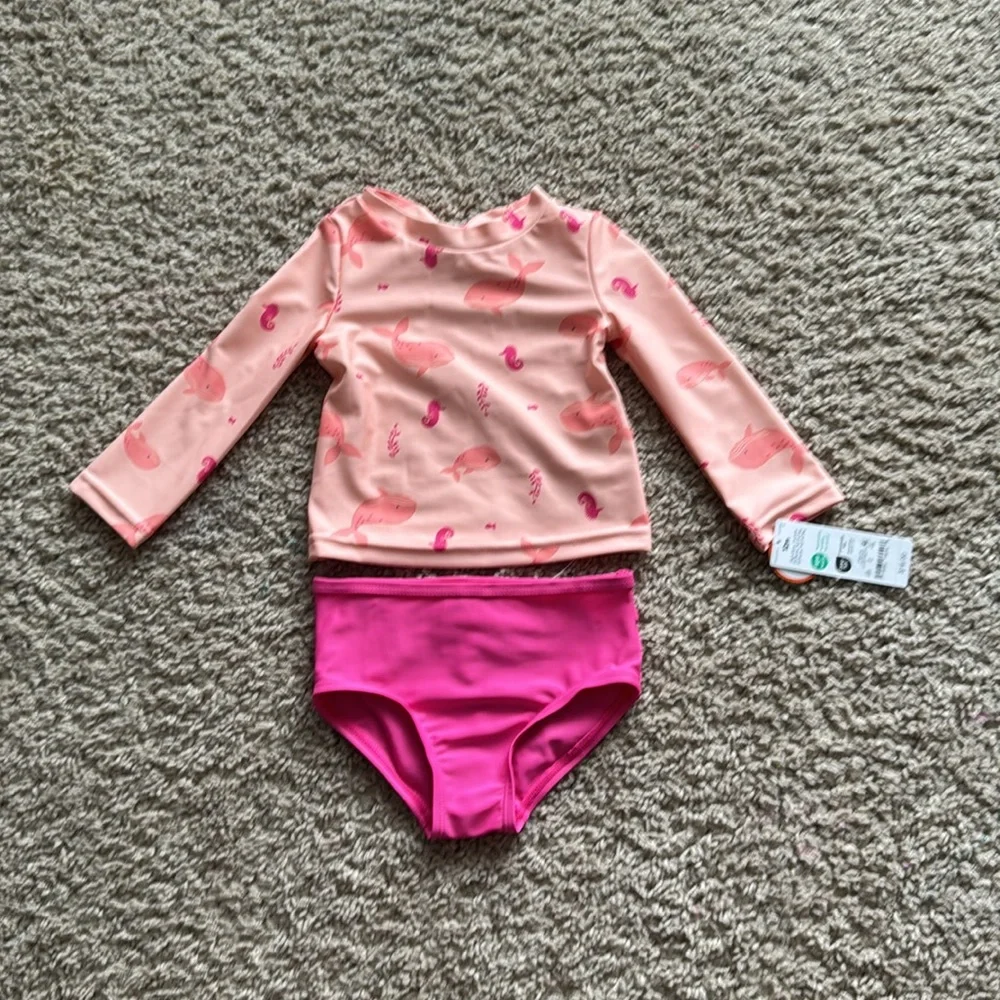 265 NWT Carter's Just One You Baby Girls' Long Sleeve Sealife Rash Guard Set 12M